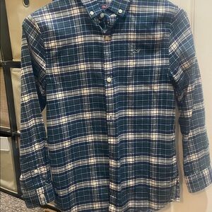 Vineyard Vines Green, Blue and White Plaid Flannel Shirt